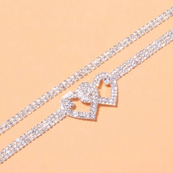 2 pcs Rhinestone Heart Anklet New - Picture 3 of 3